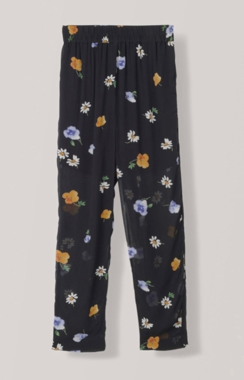 GANNI - Black Floral Wrap Top & Pants (sold as a set)