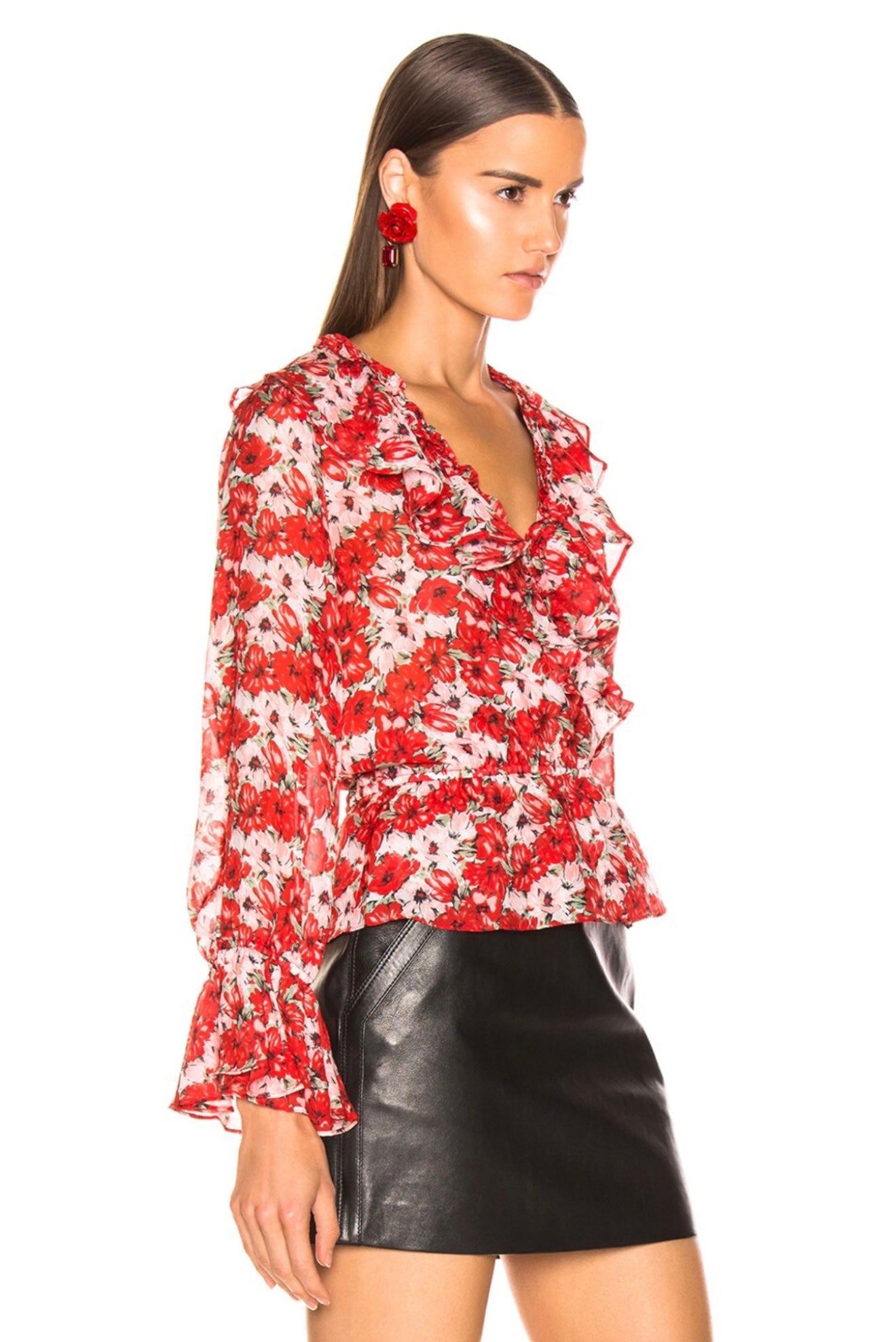 RIXO gracie red floral wrap top and skirt