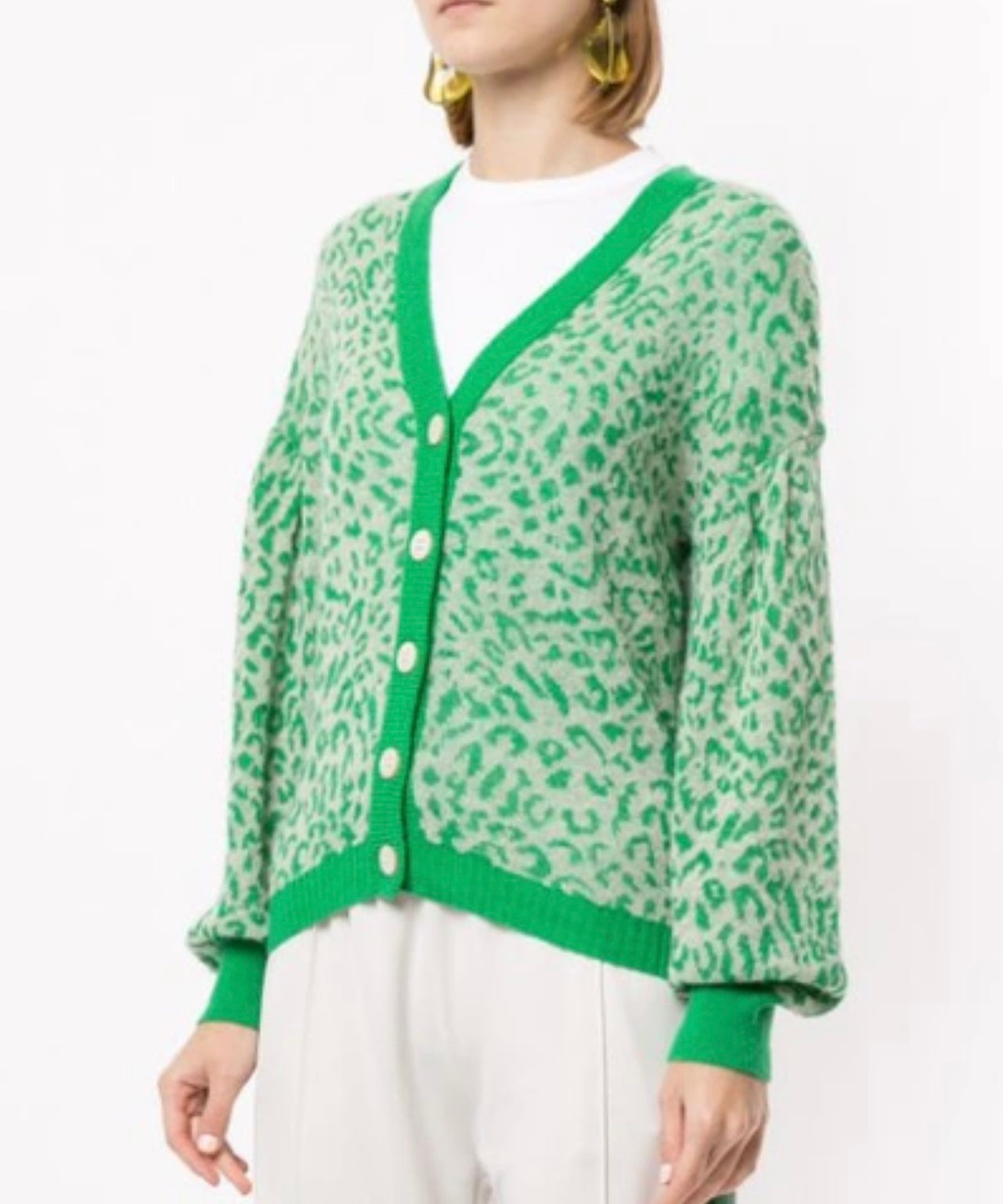BAUM UND PFERDGARTEN - CELINE LEOPARD PRINT WOOL KNIT CARDIGAN