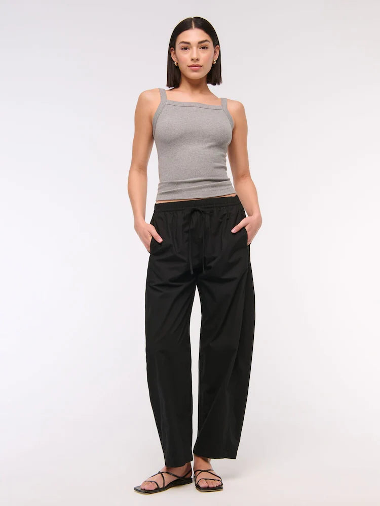 ABERCROMBIE BLACK COTTON BARREL LEG PANTS