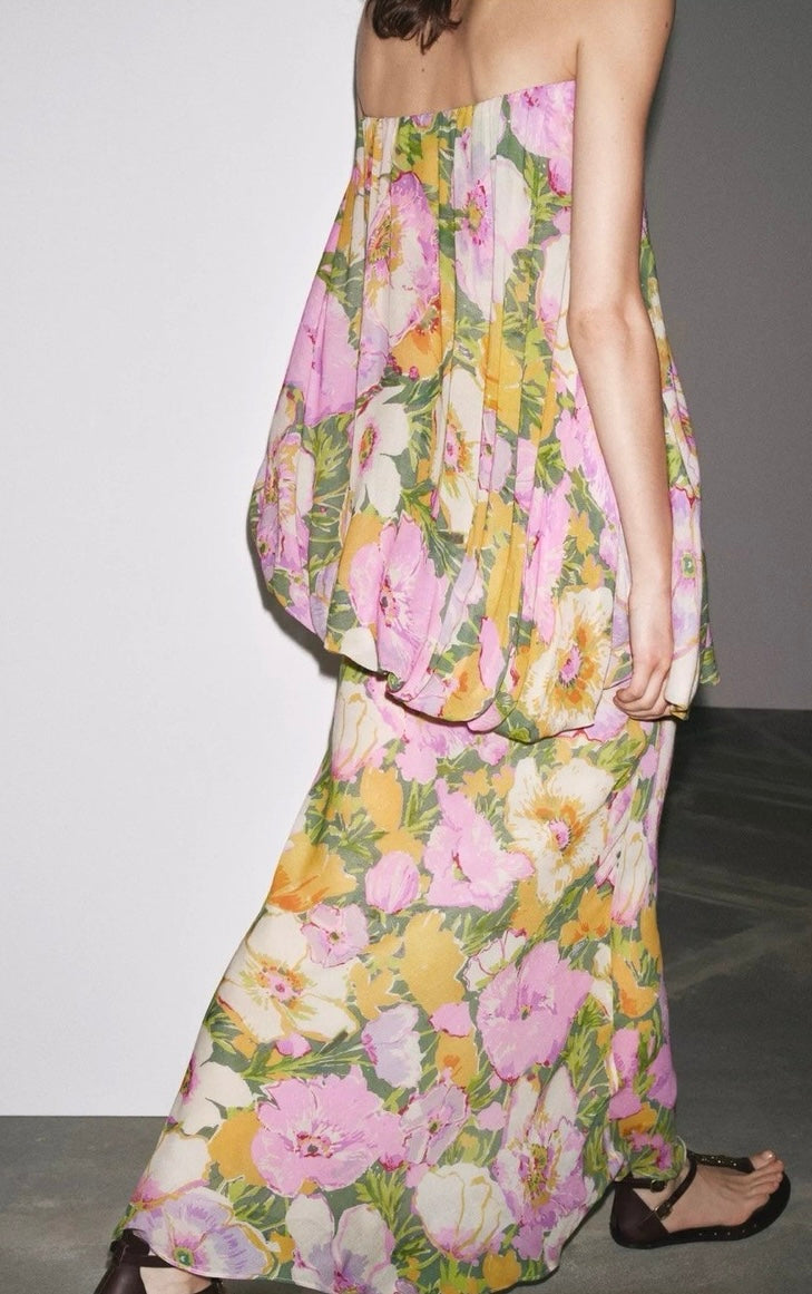 Zara Floral Print Strapless Dress