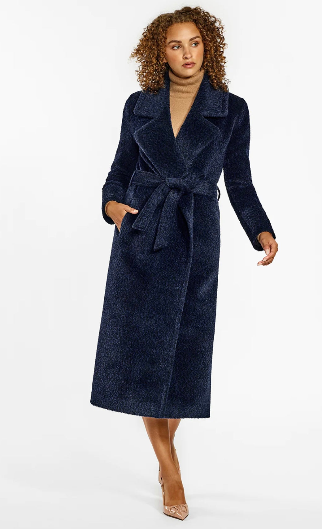 SENTALER - BOUCLÉ ALPACA LONG NOTCHED COLLAR WRAP COAT