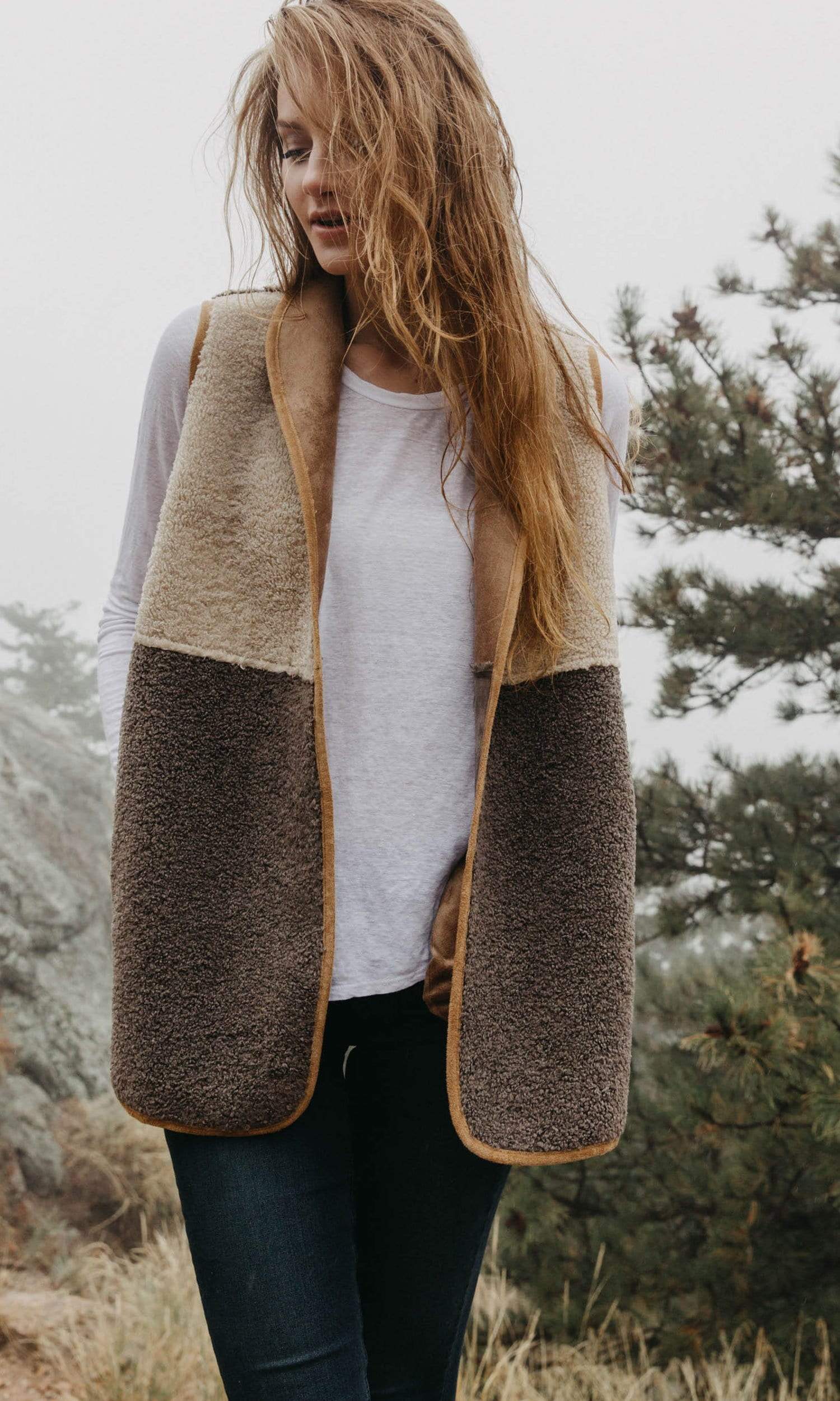 VELVET BY GRAHAM & SPENCER 2 tone brown faux fur vest