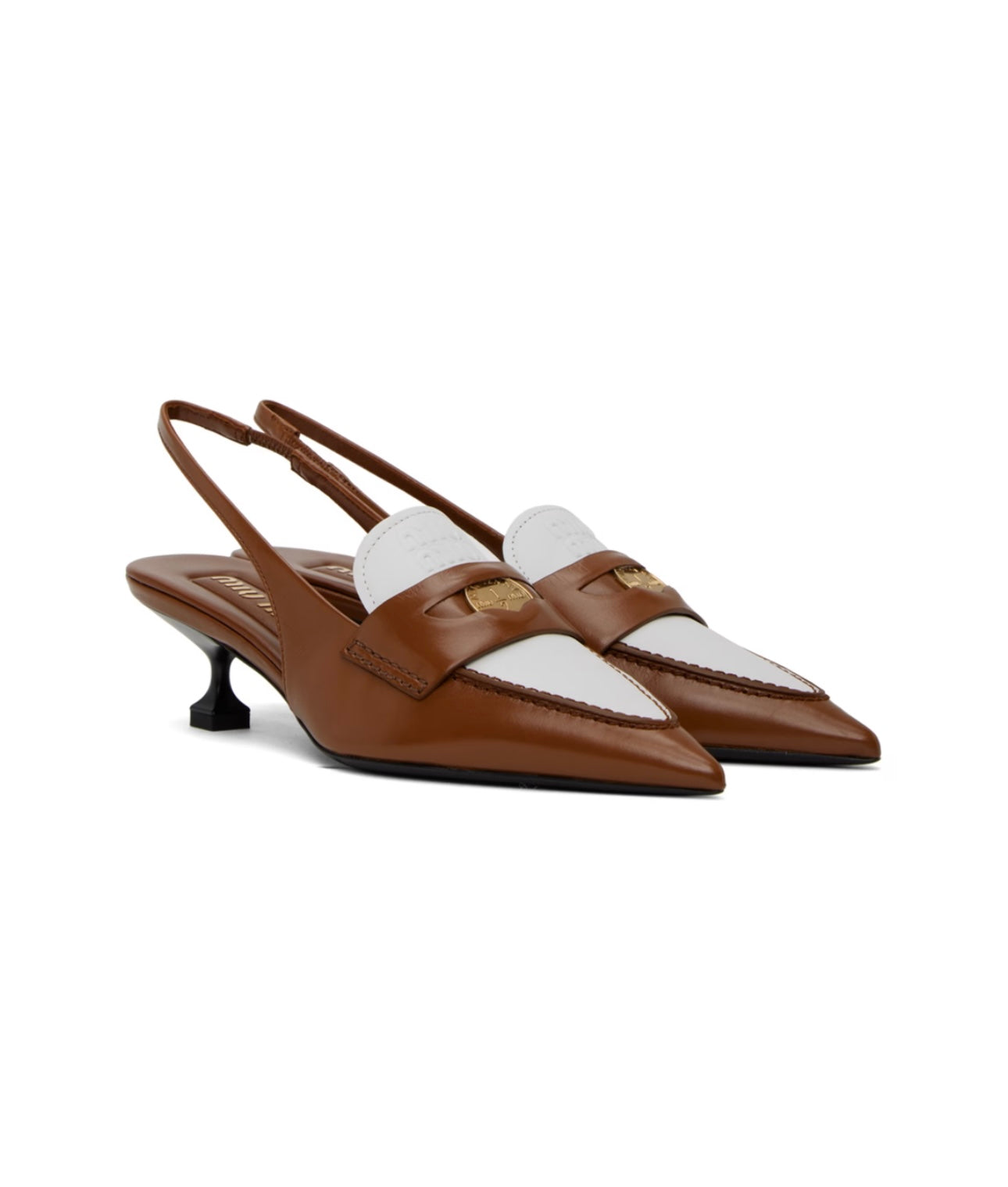 MIU MIU
Brown & White Slingback Penny Loafer