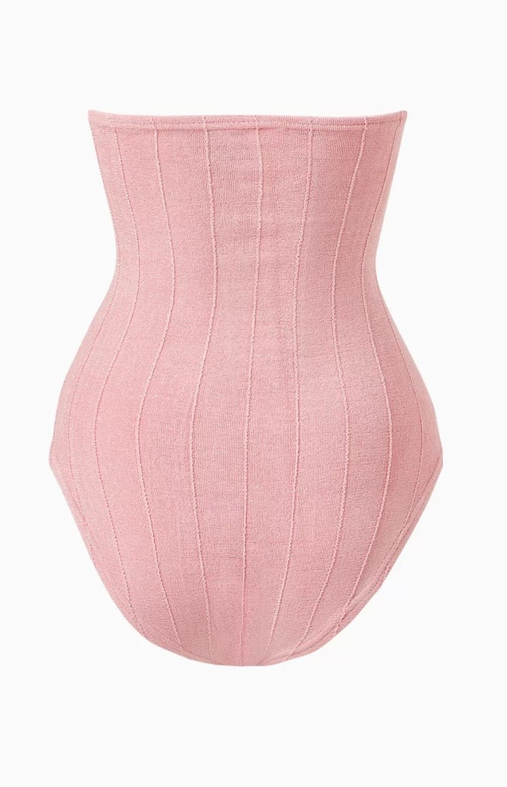 HUNZA G baby pink fabric one piece strapless swim