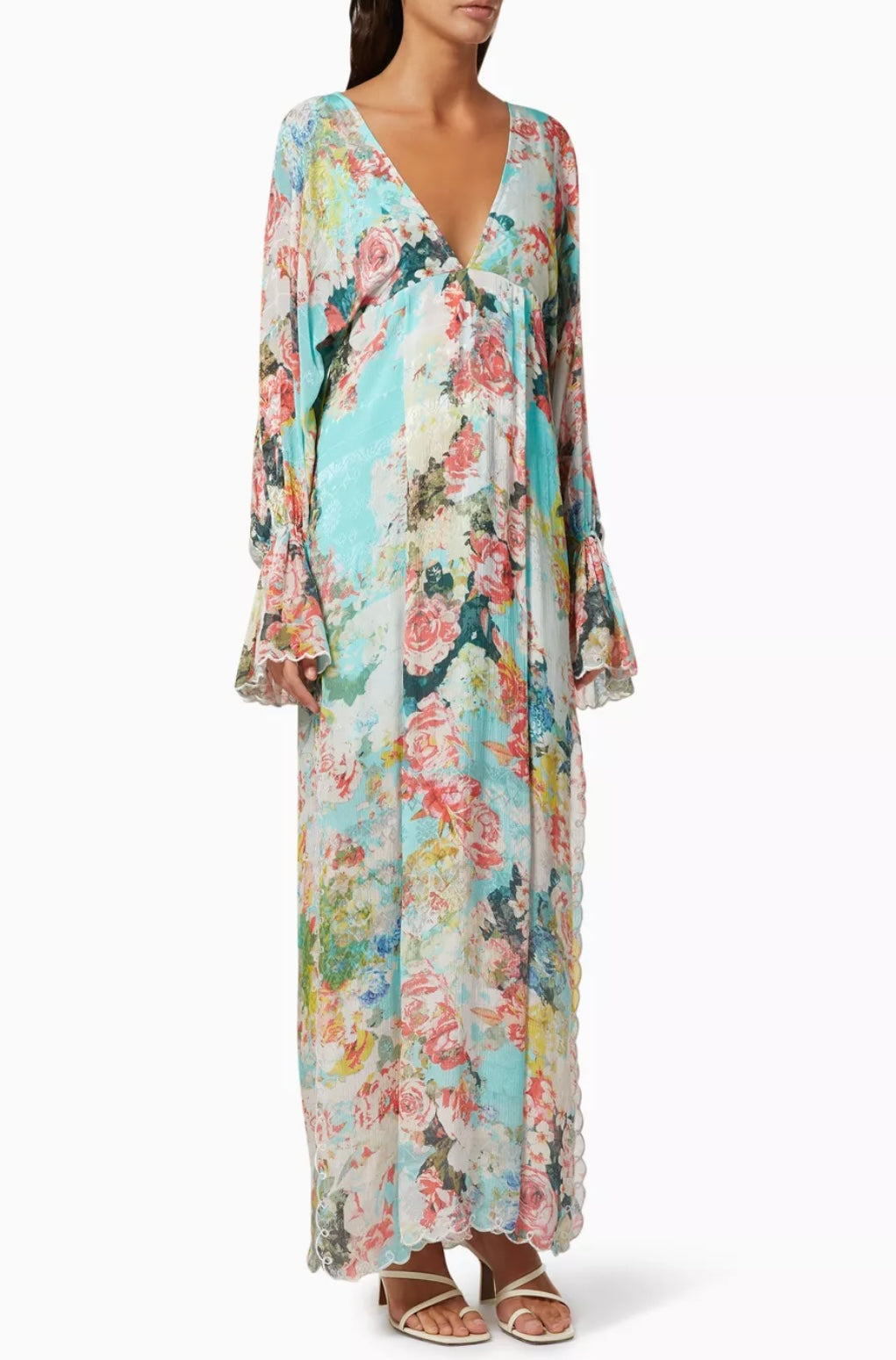 Hemant & Nandita Blue Floral Tie Up Kaftan