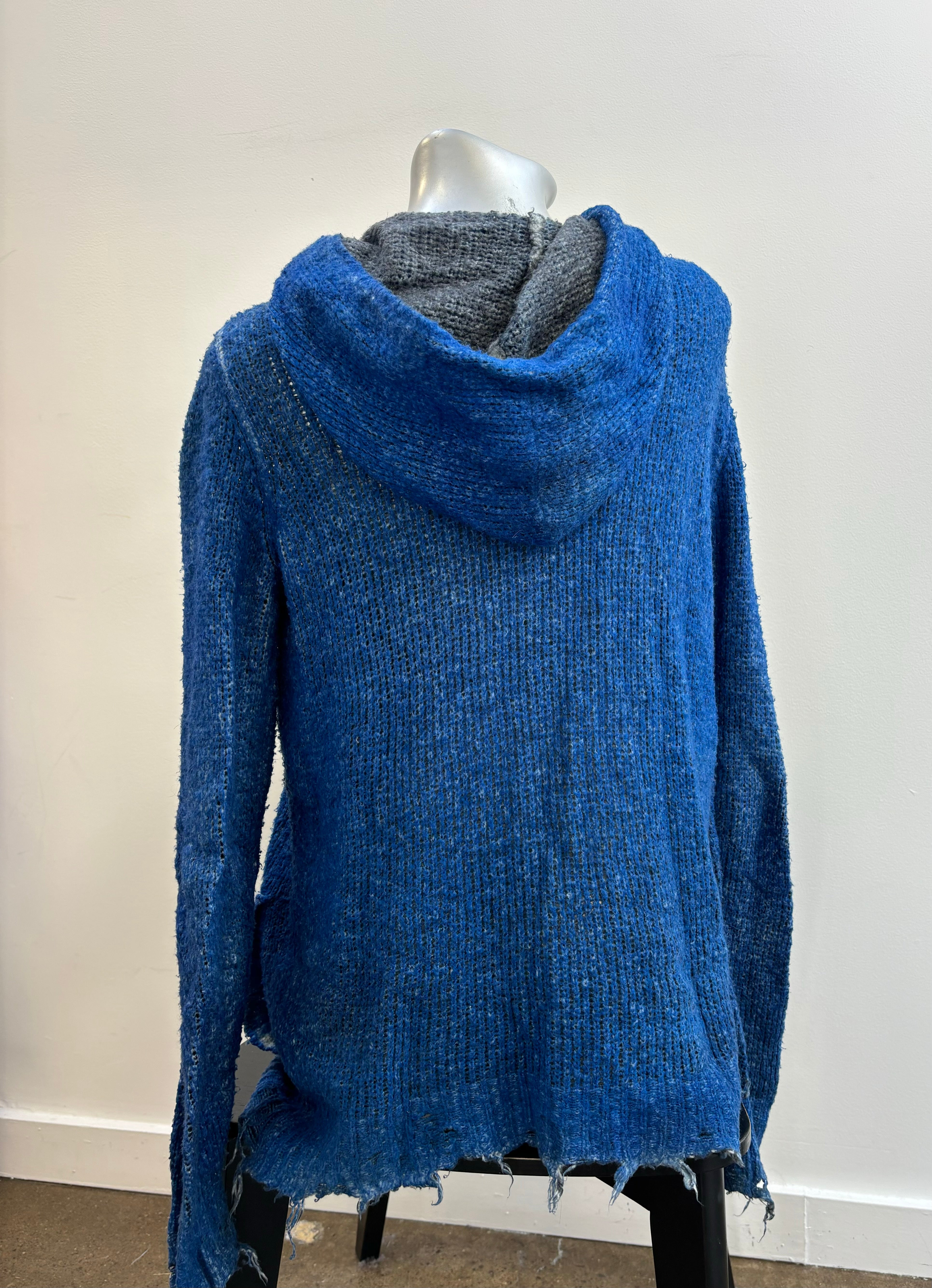 AVANT TOI blue knit zip up hoodie, frayed hems