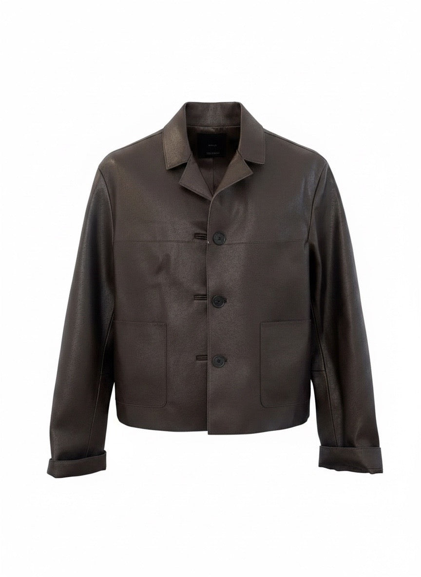 Mango Faux Leather Brown Button Down Collar Jacket