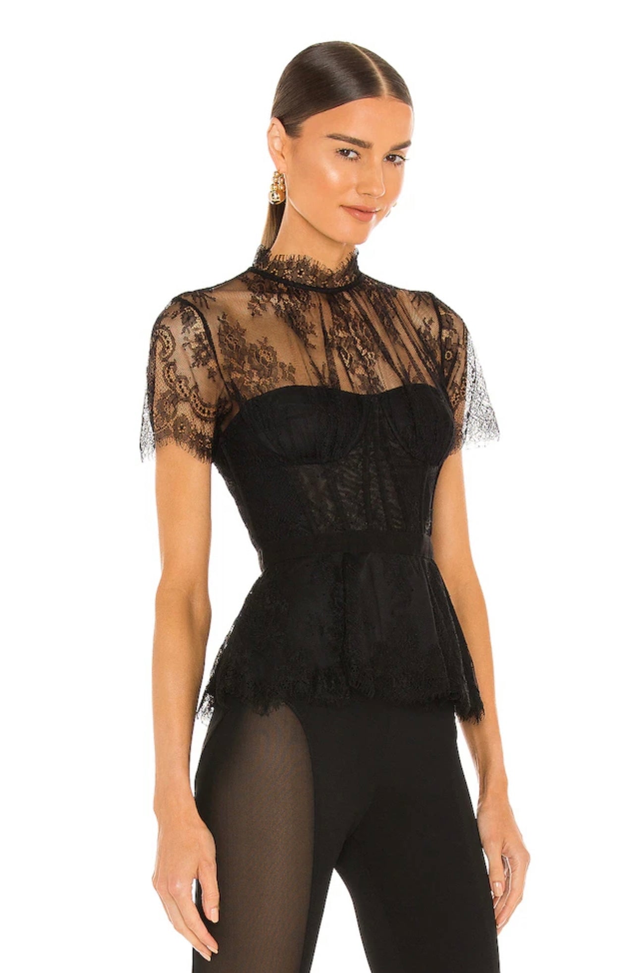 SIMKHAI - Kehlani Lace Bustier Top in Black