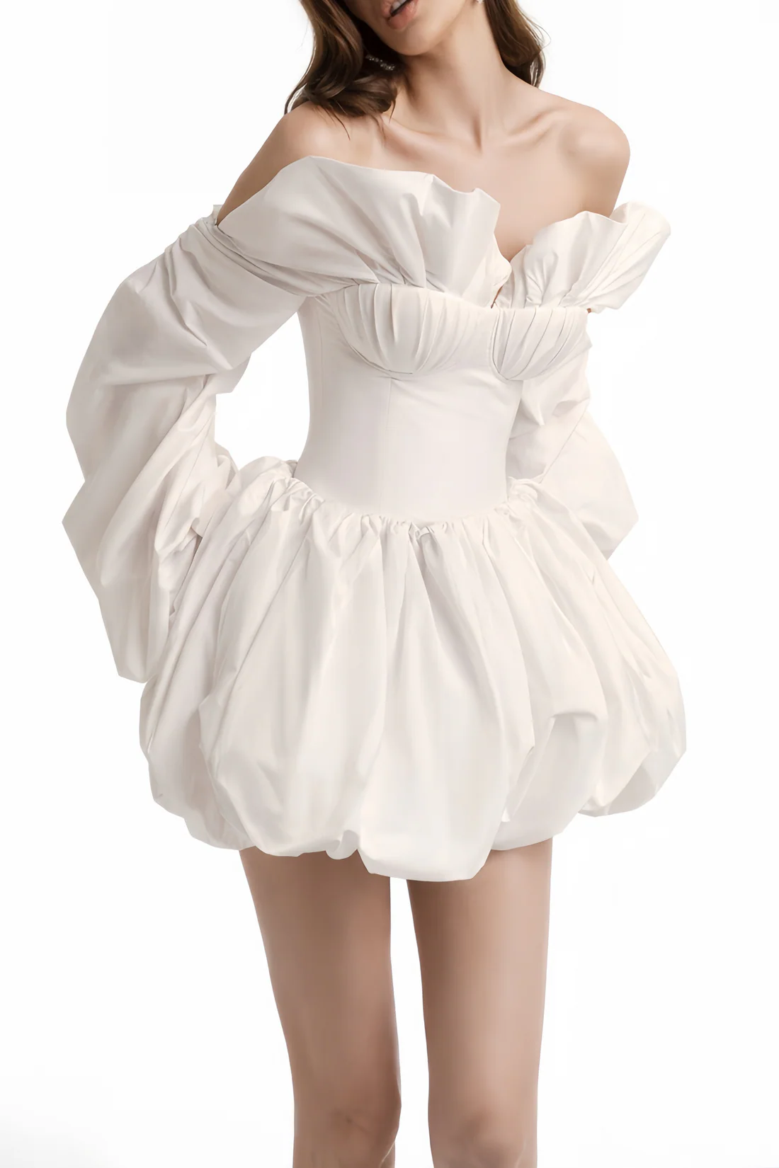 Miss Rosier White Puff Sleeve Crop Top & Balloon Mini Skirt Set