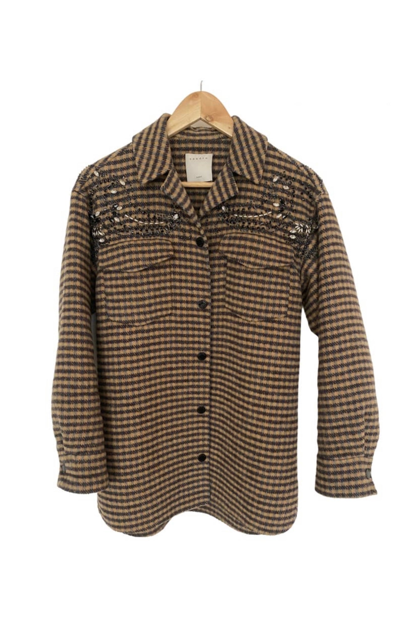 SANDRO - Plaid Jeweled Shacket
