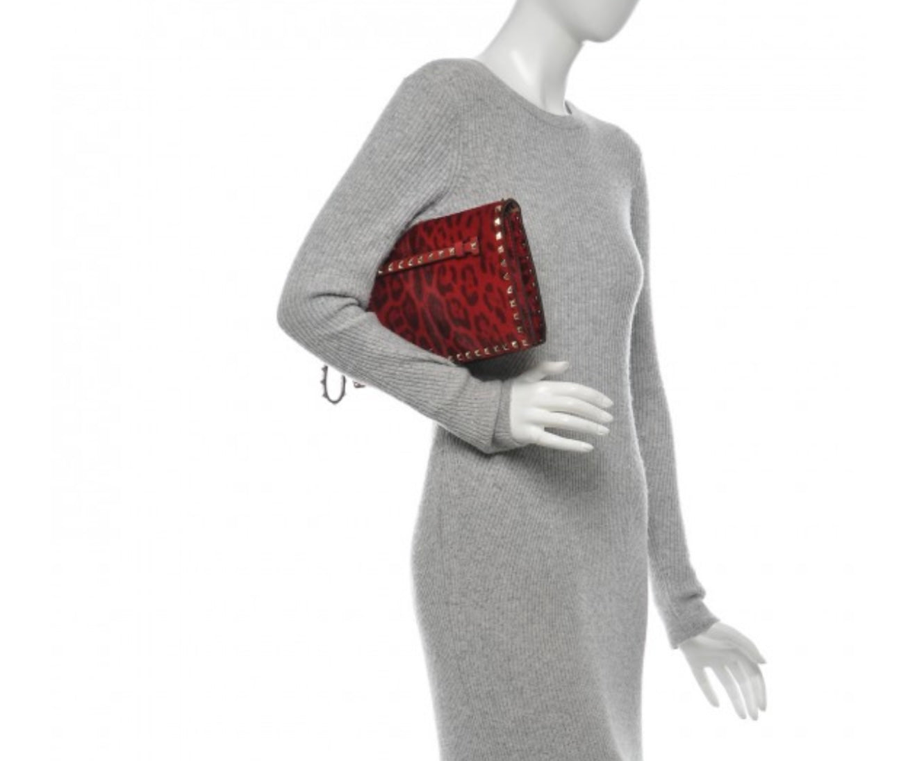 VALENTINO GARAVANI
Calf Hair Leopard Print Rockstud Wristlet Clutch Red