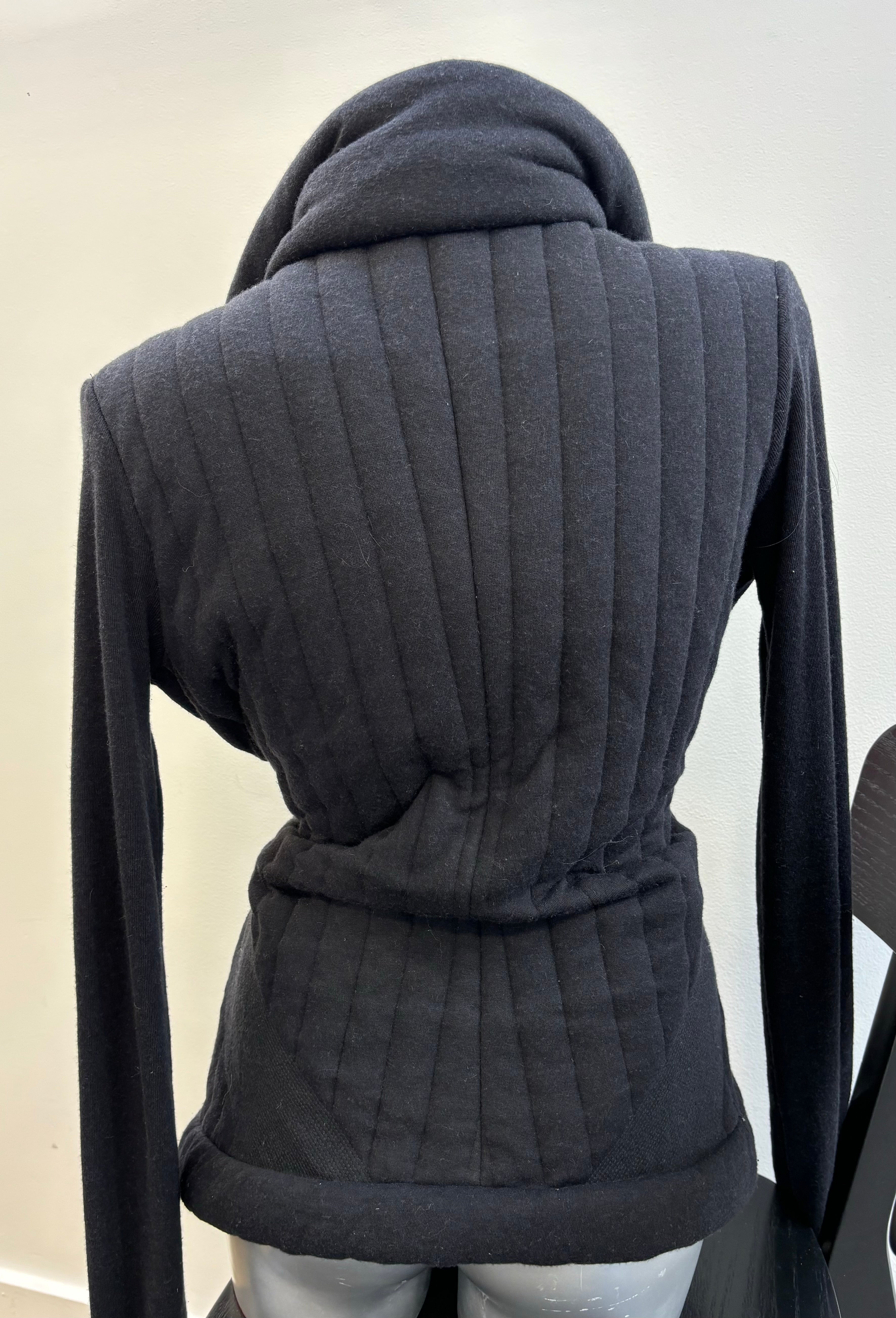 RICK OWENS LILIES black long sleeve sweater/jacket, belt attached, quilted back