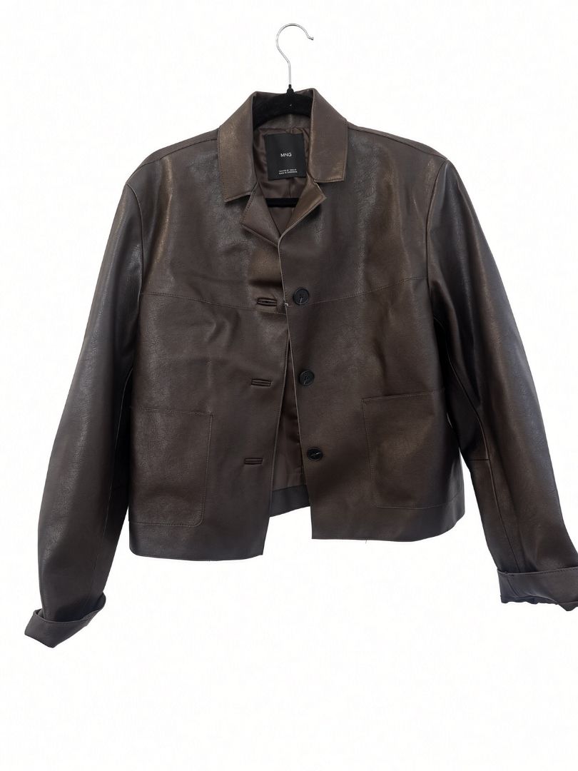 Mango Faux Leather Brown Button Down Collar Jacket