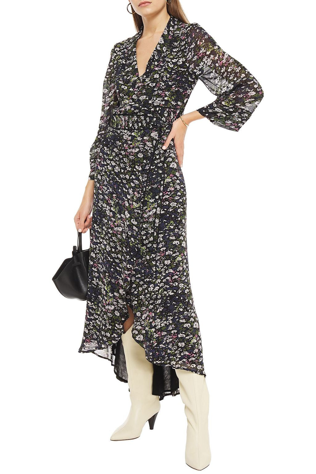 GANNI NWT Georget long dress, long sleeve wrap dress, multicolour floral