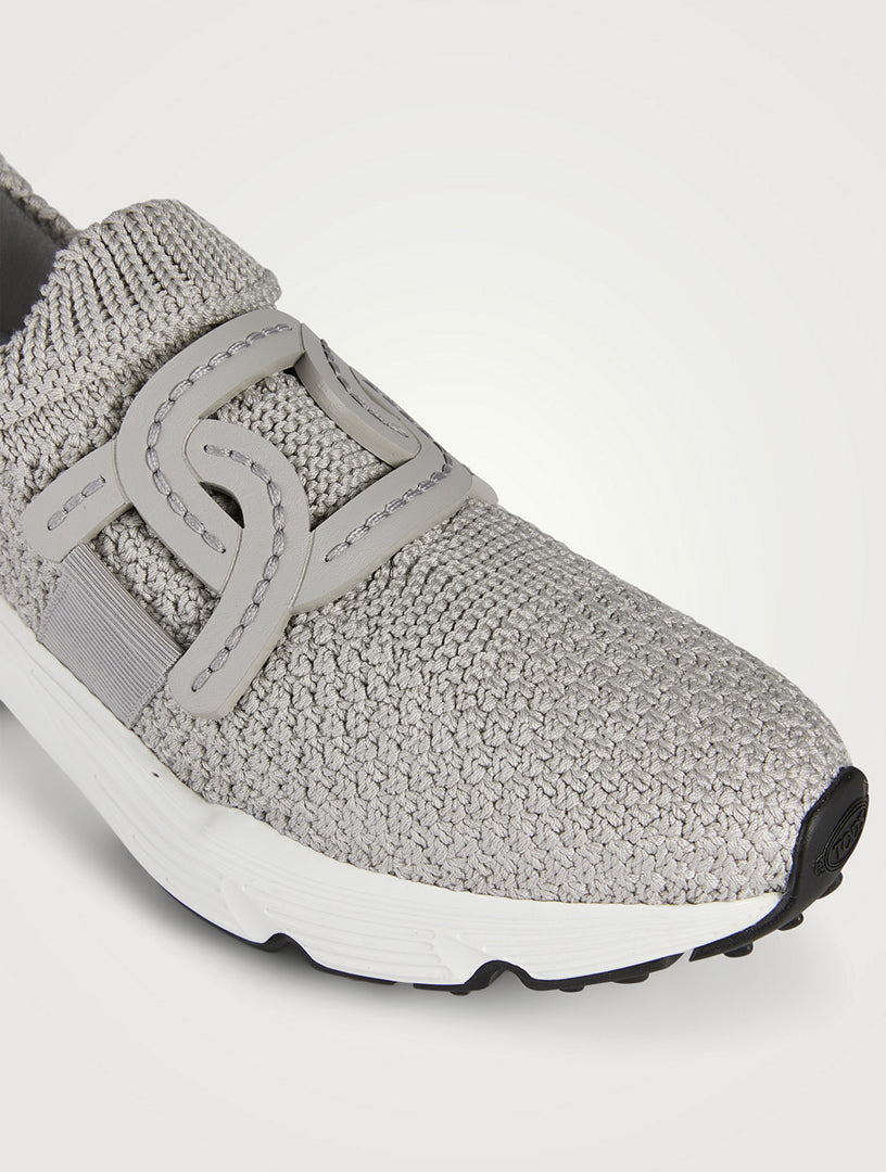 TODS kate slip on knit sneakers in grey fabric blend with rubber sole