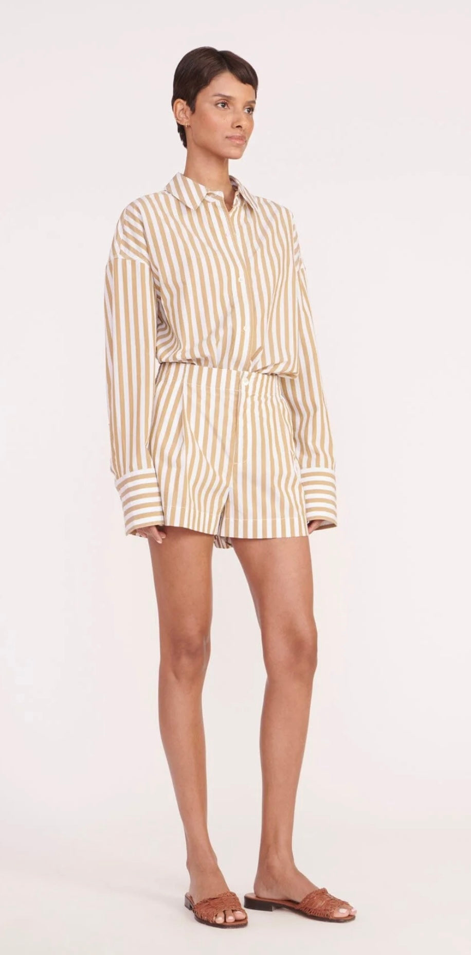 STAUD - ZOEY SHORT KHAKI STRIPE