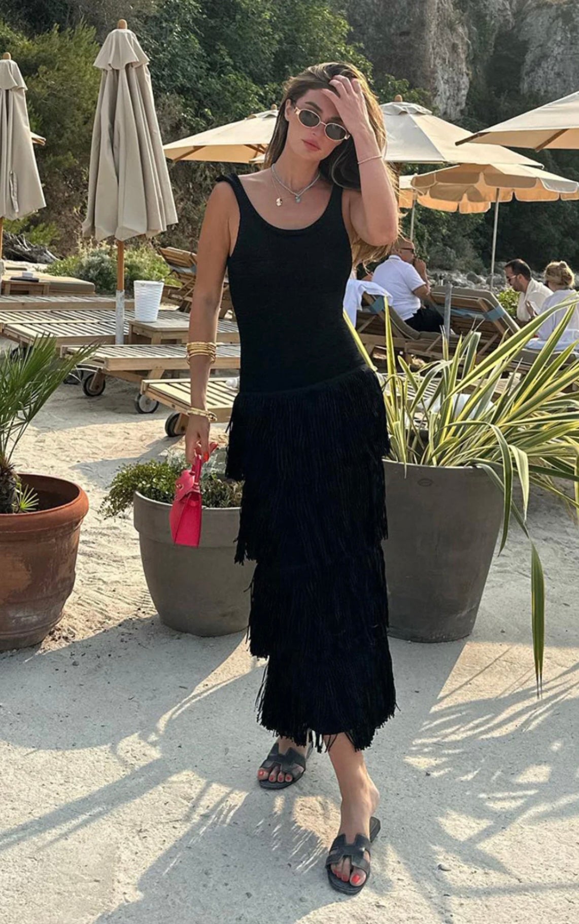 COMMENSE - Shimmy Fringed Midi Dress