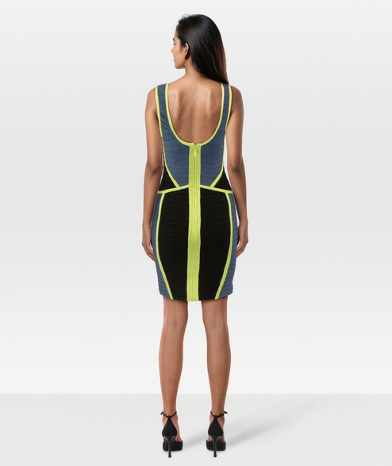 HERVE LEGER blue and green short bandage dress