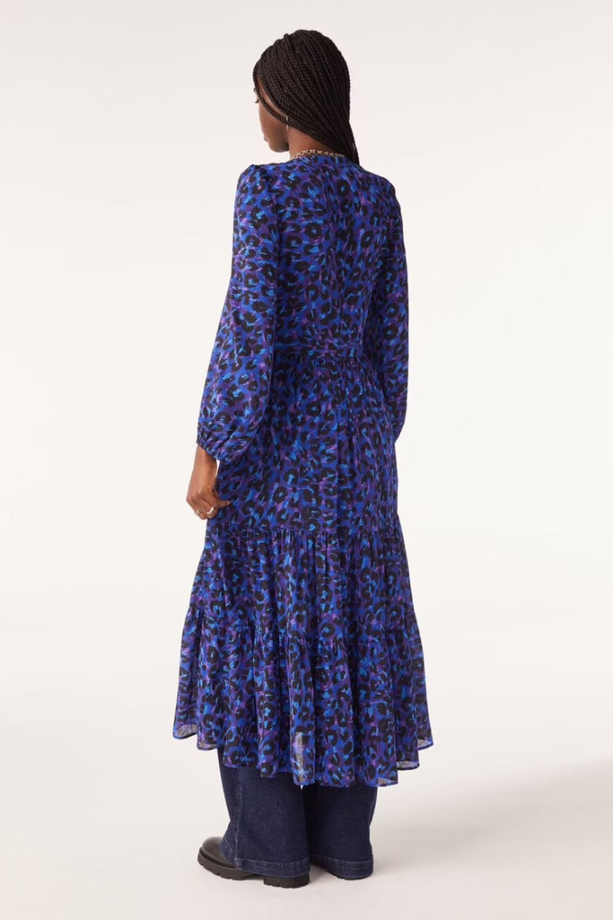 BA&SH purple, blue long cheetah print dress