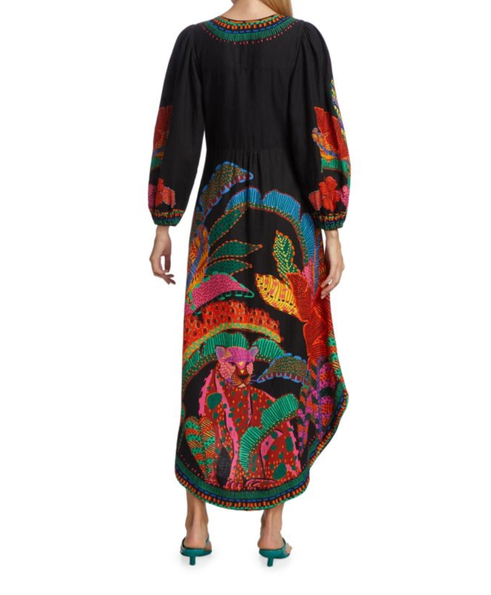 Farm Rio Black Cool Leopards Maxi Dress