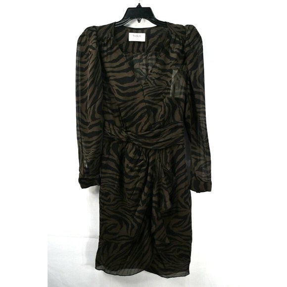 BA&SH brown, black zebra print long sleeve dress