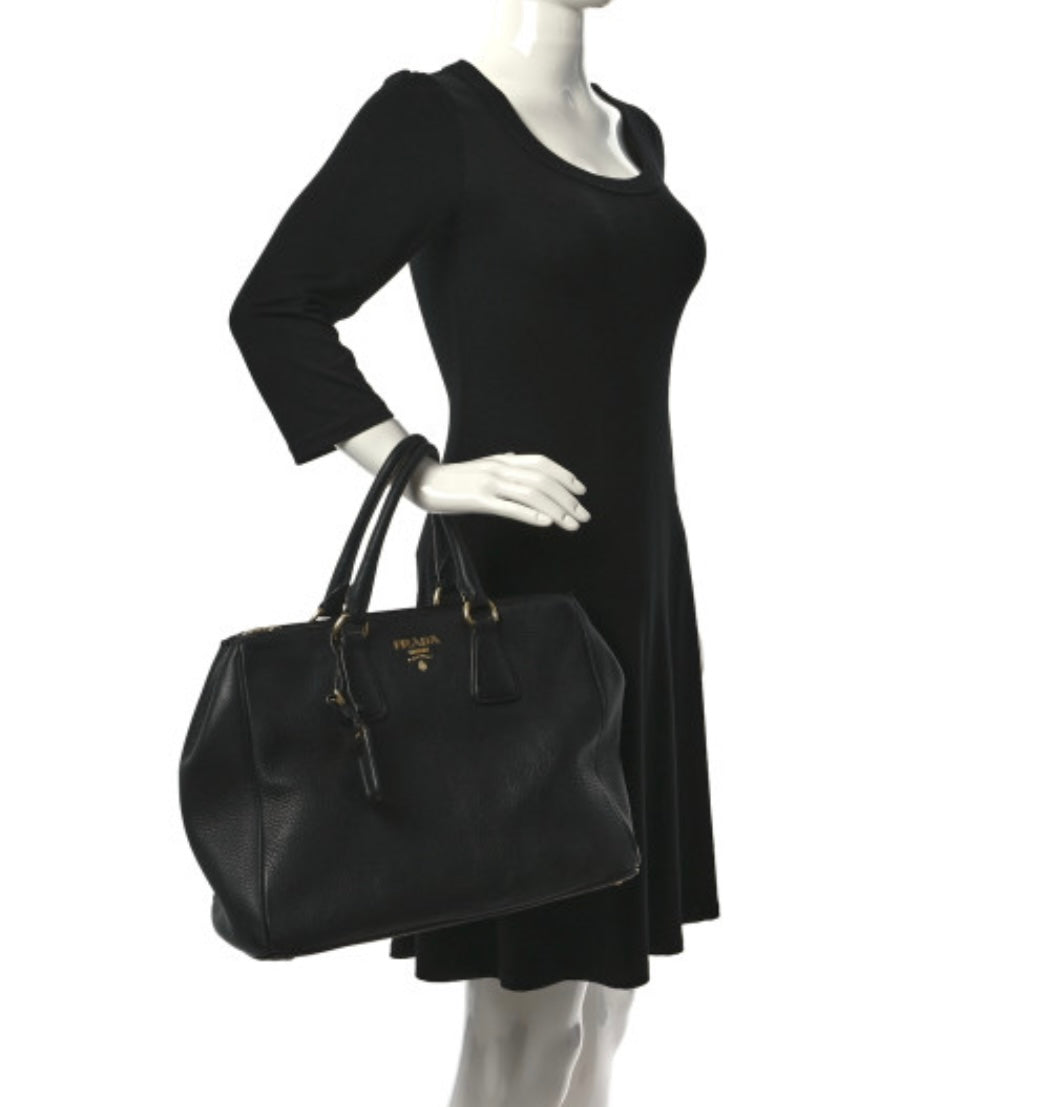 Prada Vitello Daino Double Zip Convertible Tote Satchel