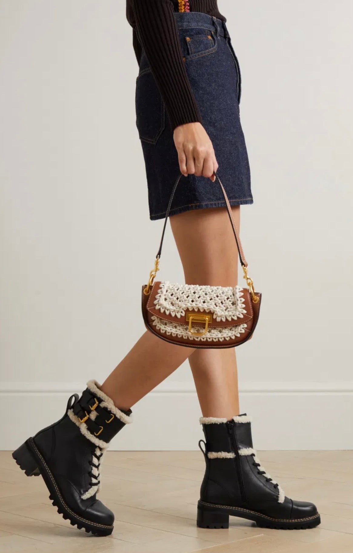 SEE BY CHLOÉ Mallory Shearling-Lined Leather Combat Boots