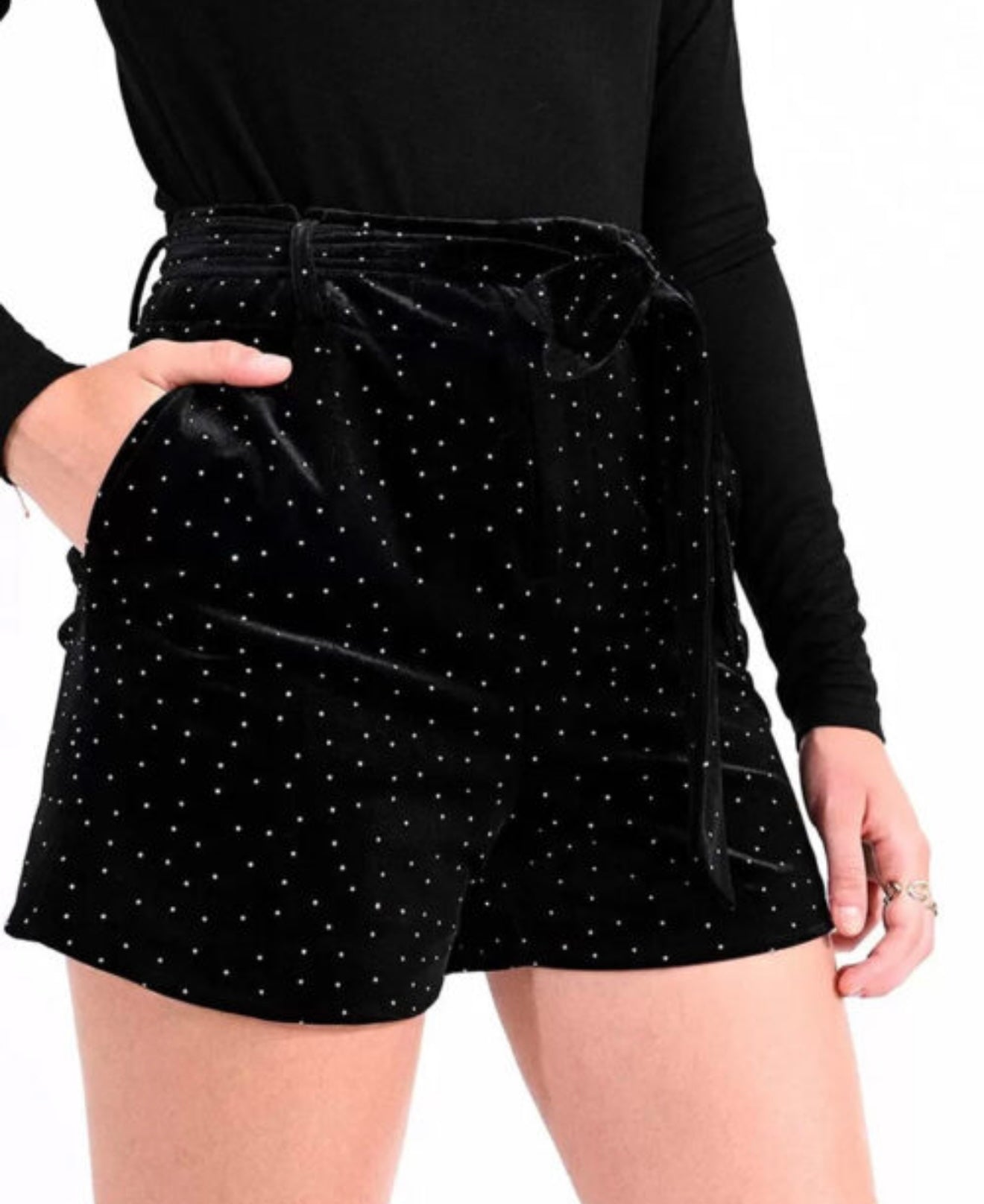 SEN set, black velvet with silver polka dots, shorts and blazer