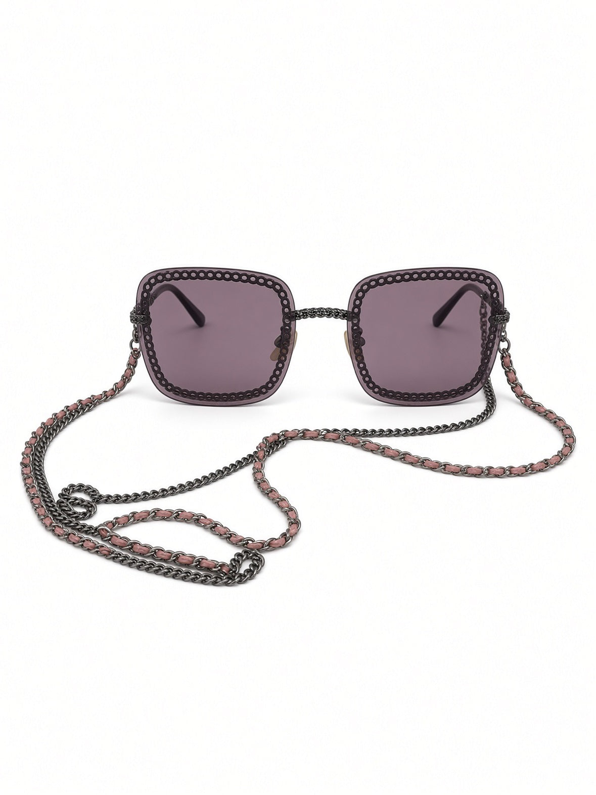 Chanel Pink Chain Square Sunglasses with Chain Strap