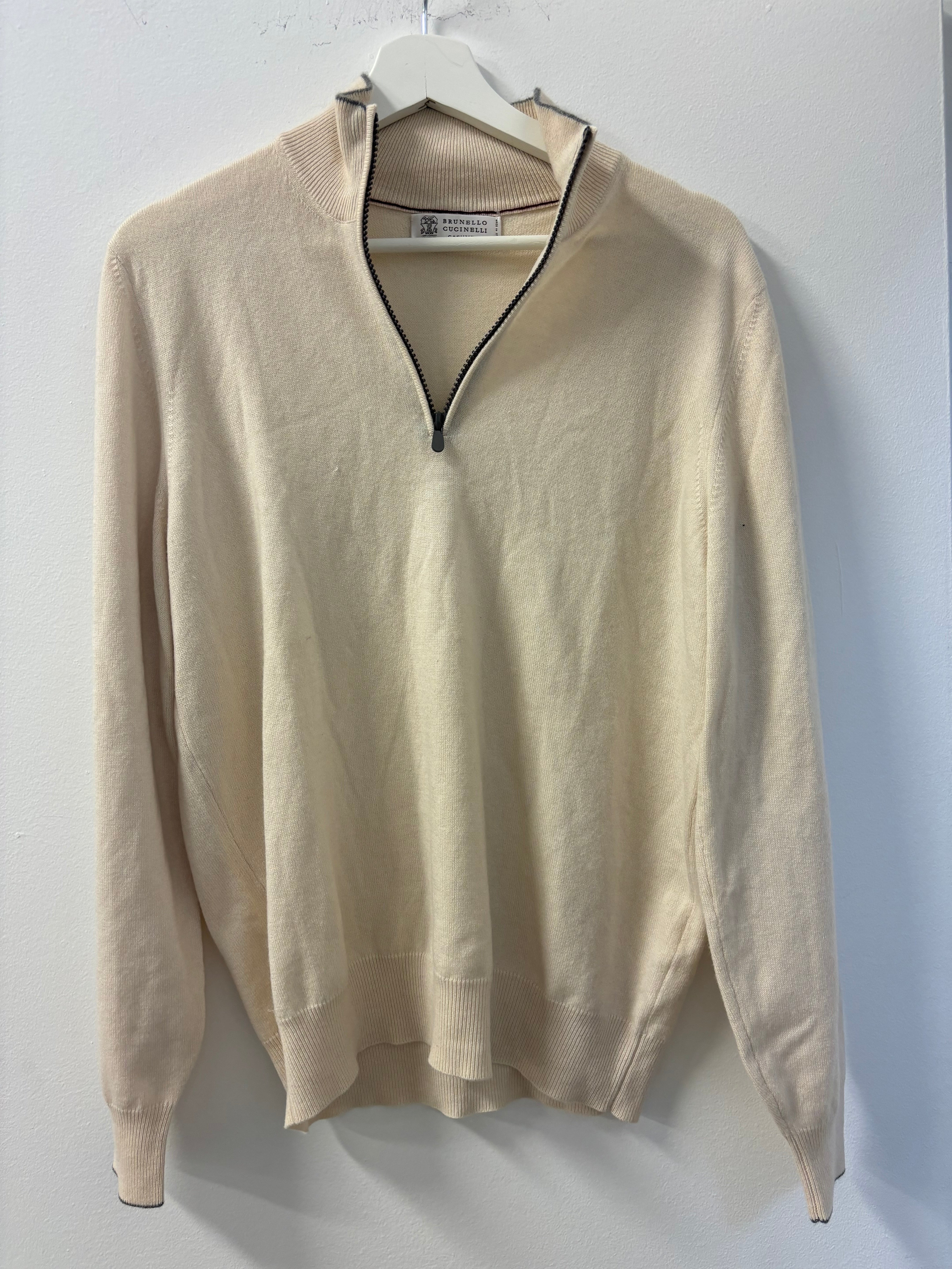 BRUNELLO CUCINELLI cream 3/4 zip cashmere sweater