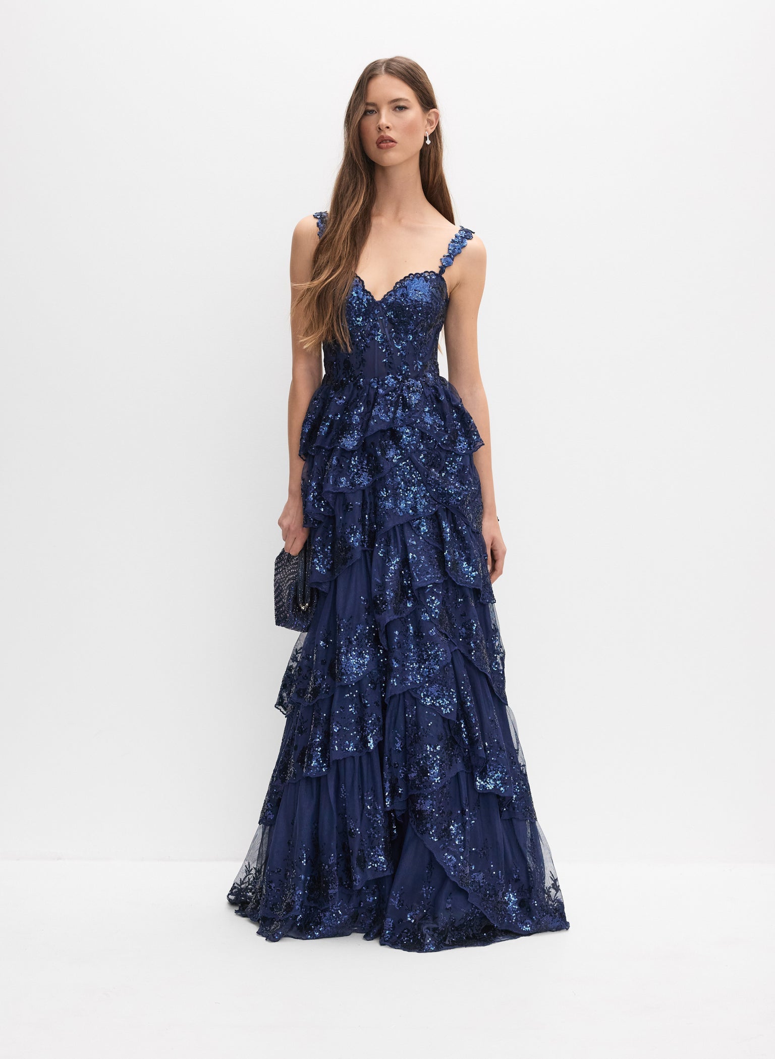 MELANIE LYNE blue ruffle sequin dress