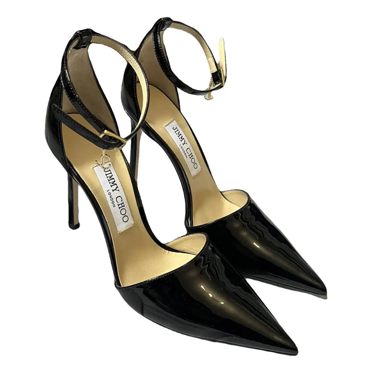 JIMMY CHOO black closed toe heel with ankle strap