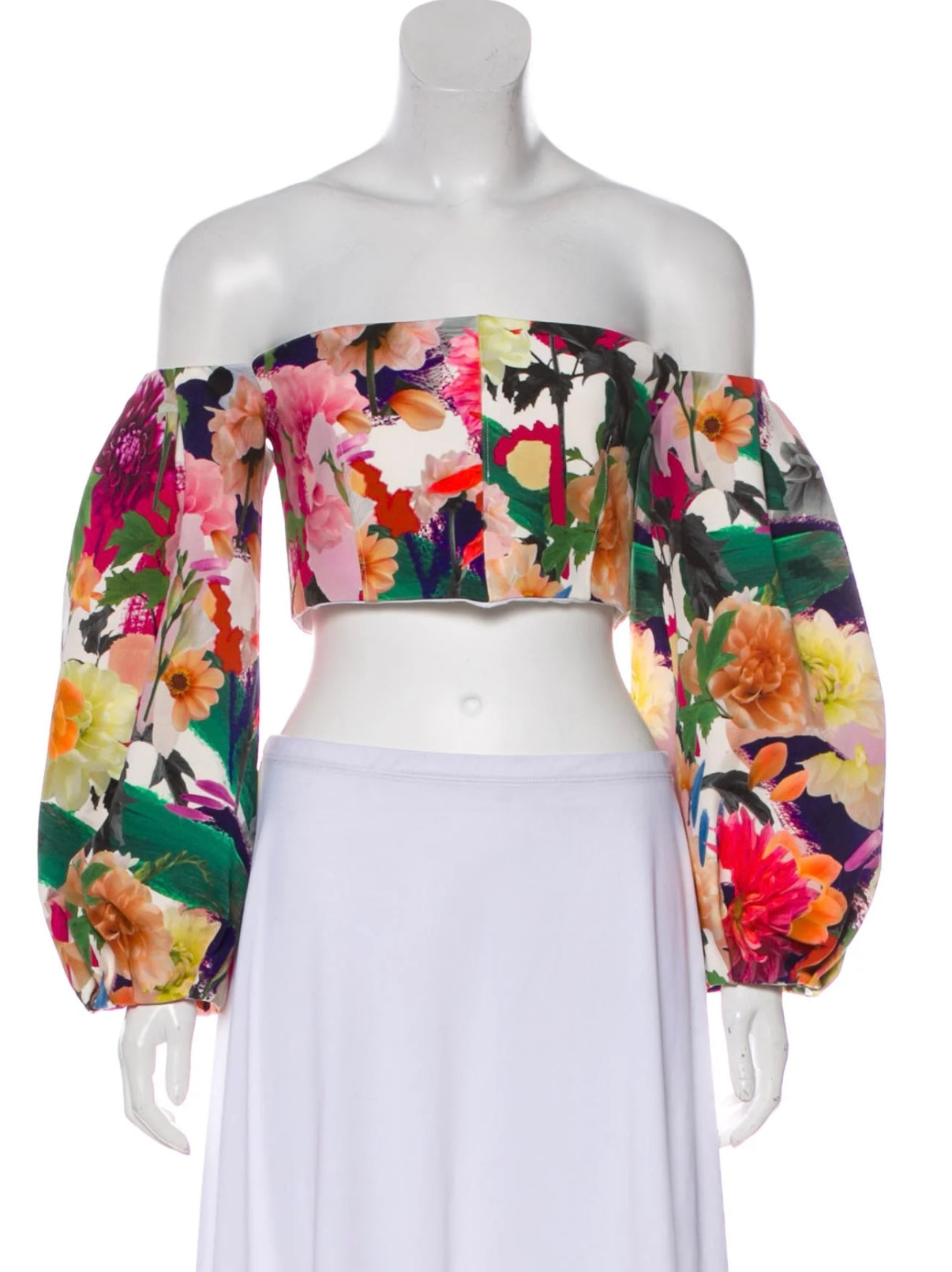 Cushnie Et Ochs - Multicolor Floral Off Shoulder Crop Top