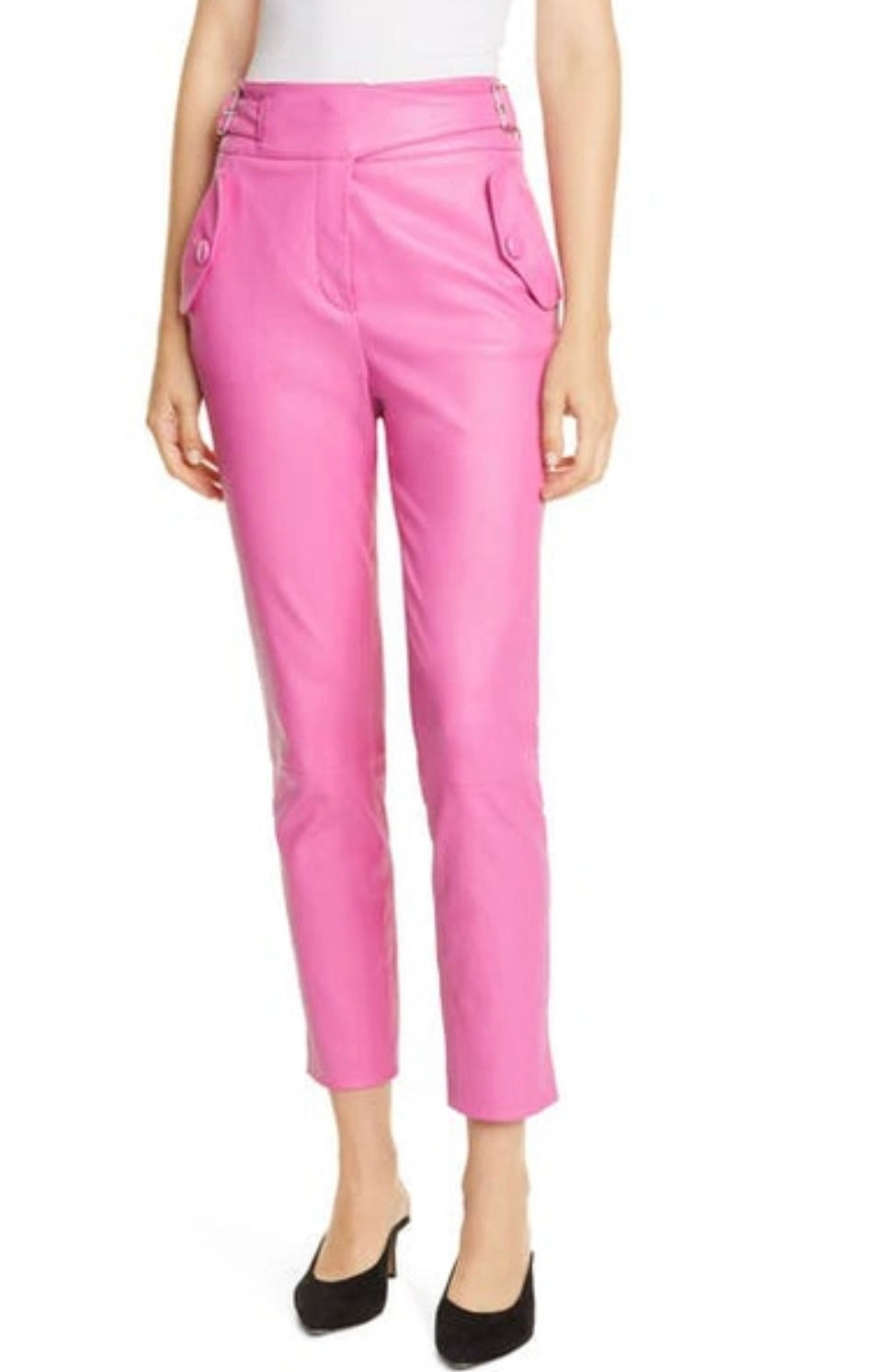 VERONICA BEARD
Jania High-rise Leather Ankle Pants In Pink
