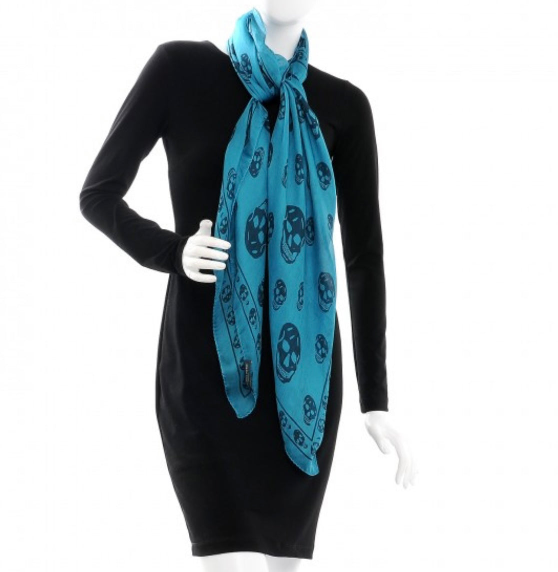 ALEXANDER MCQUEEN
Silk Chiffon Skull Scarf Petroleum Blue