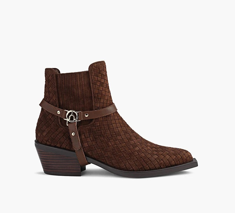 Wishbone Brown Woven Suede Pointed Toe Ankle Boots