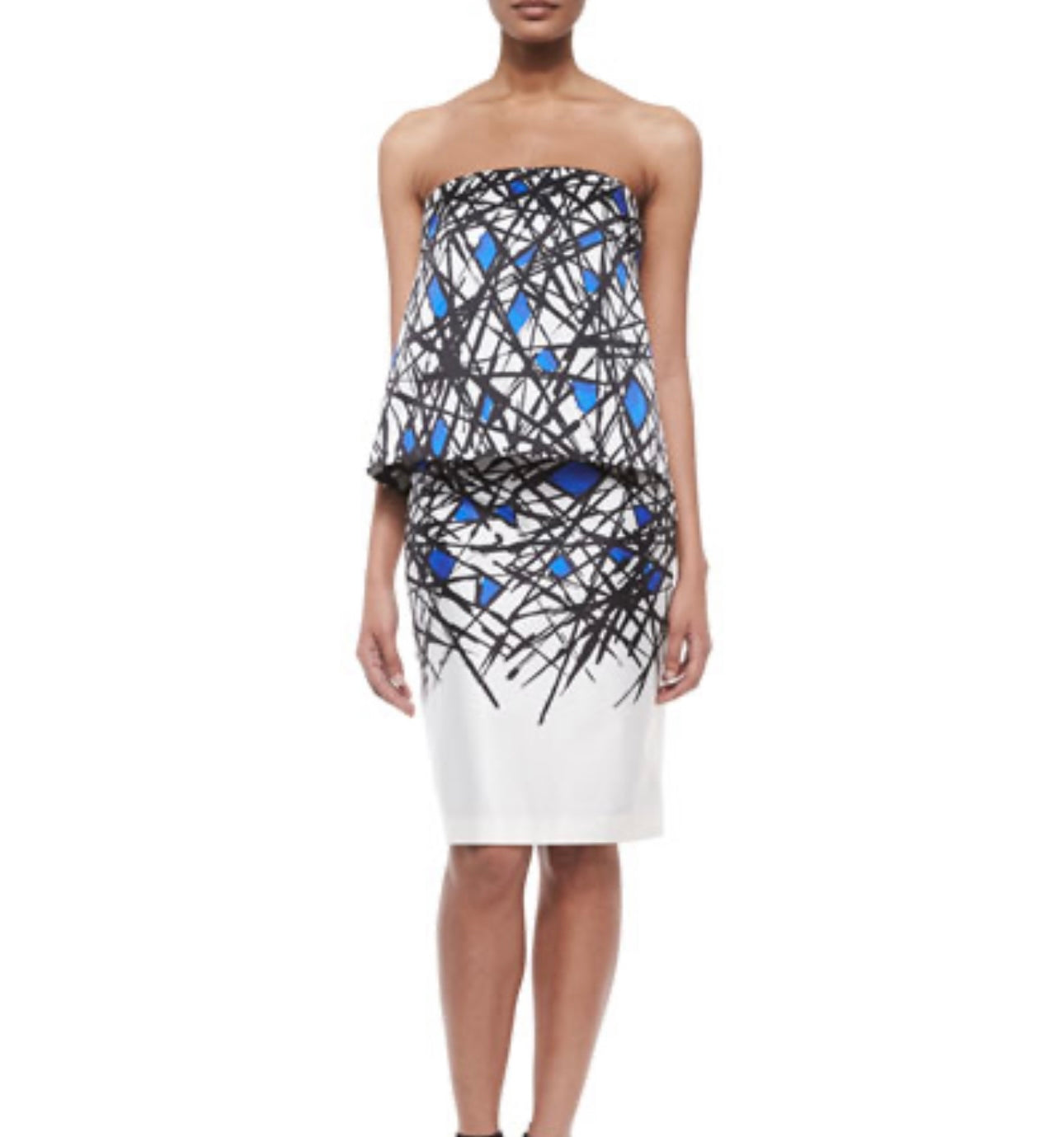 MILLY - Abstract Eloise Strapless top in Cobal