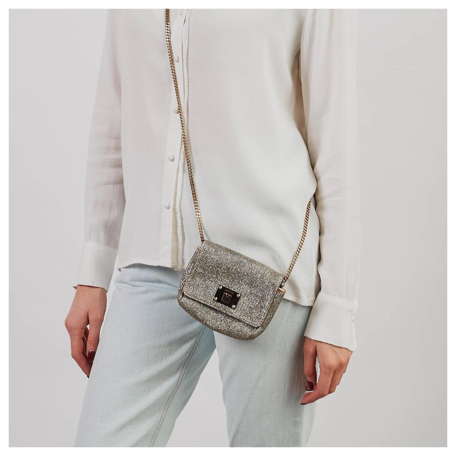 JIMMY CHOO gold metallic evening bag with crossbody strap