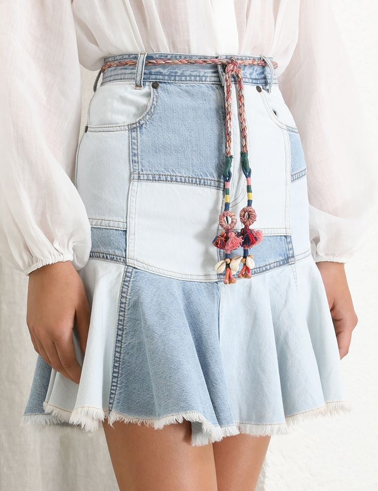 ZIMMERMANN blue denim patchwork skirt