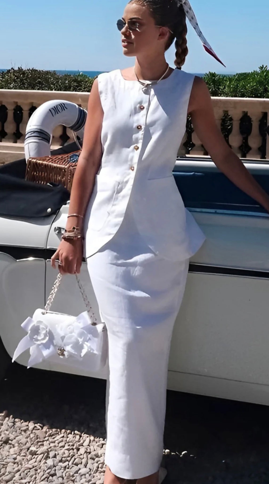 COMMENSE - WHITE LINEN VEST