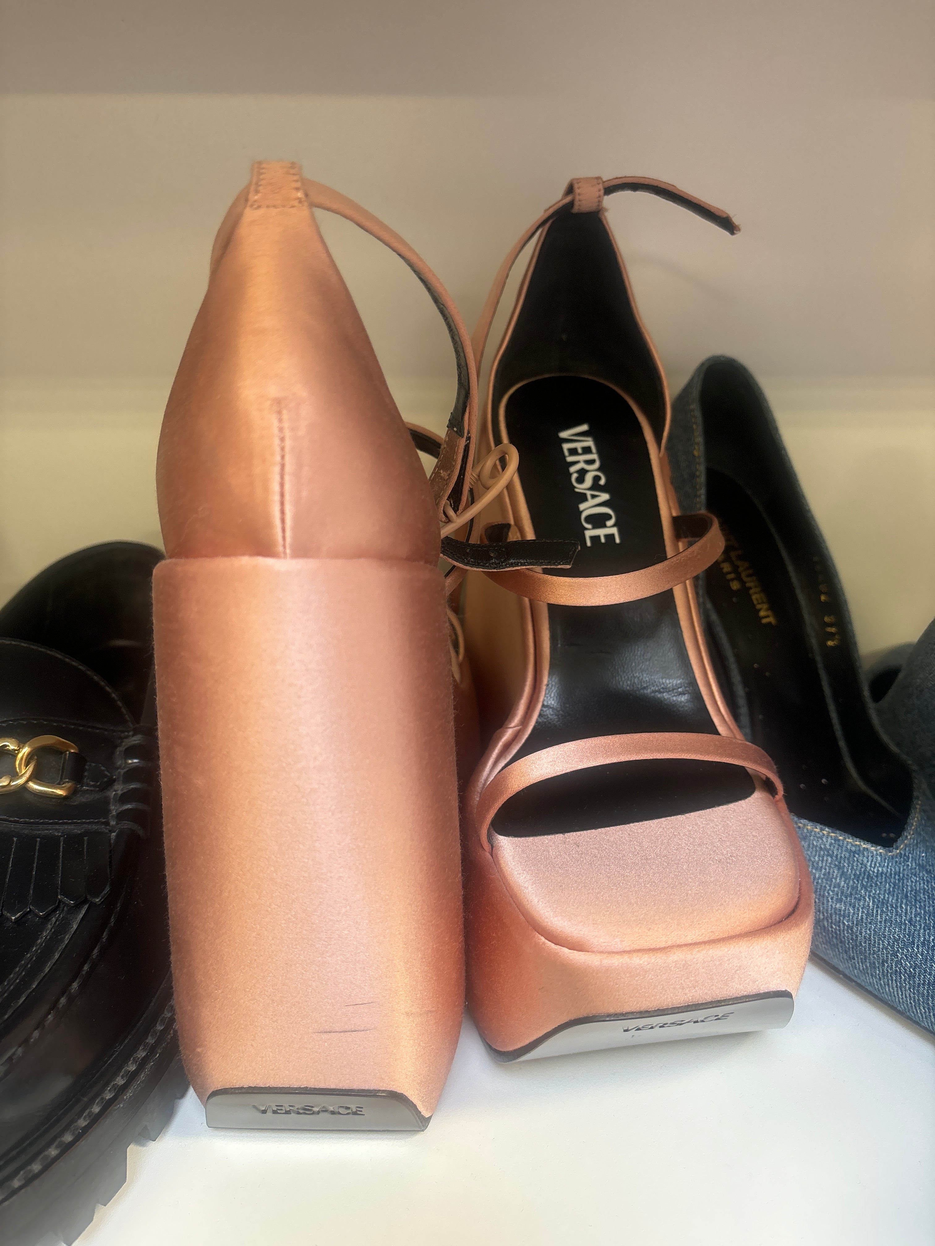 VERSACE medusa pink/rose gold platform heels