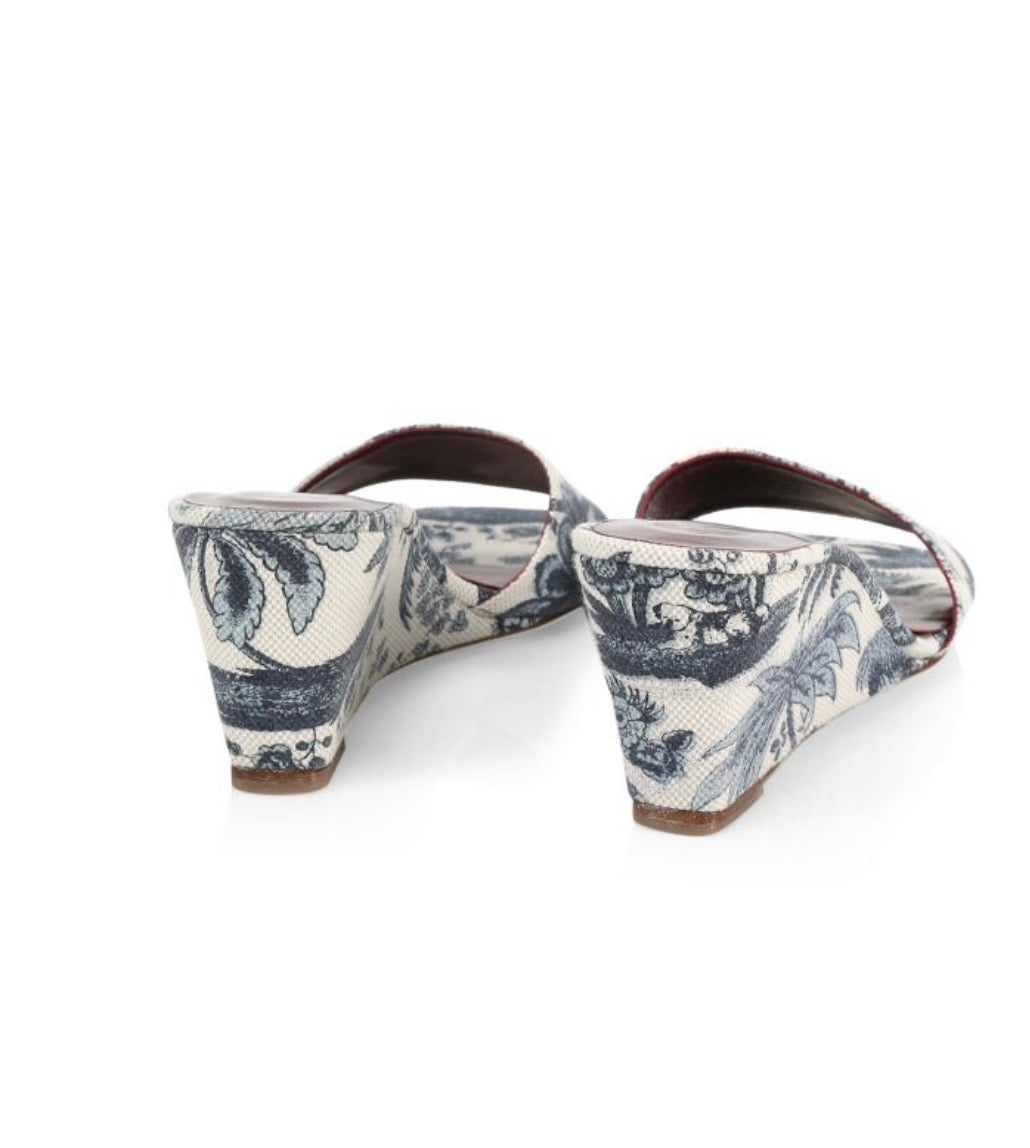 STAUD
Billie Tropical-Print Canvas Wedge Sandals