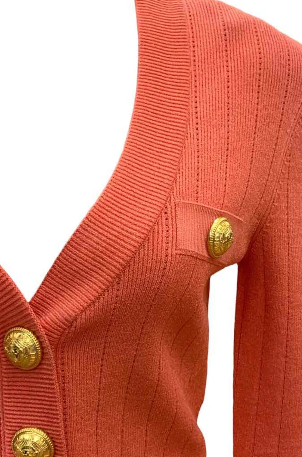 BALMAIN - Coral Cardi with Gold Snaps