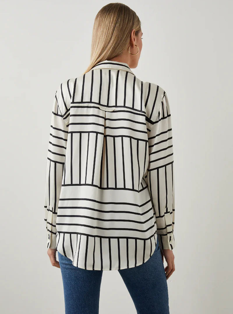 RAILS silk button up with black stripes