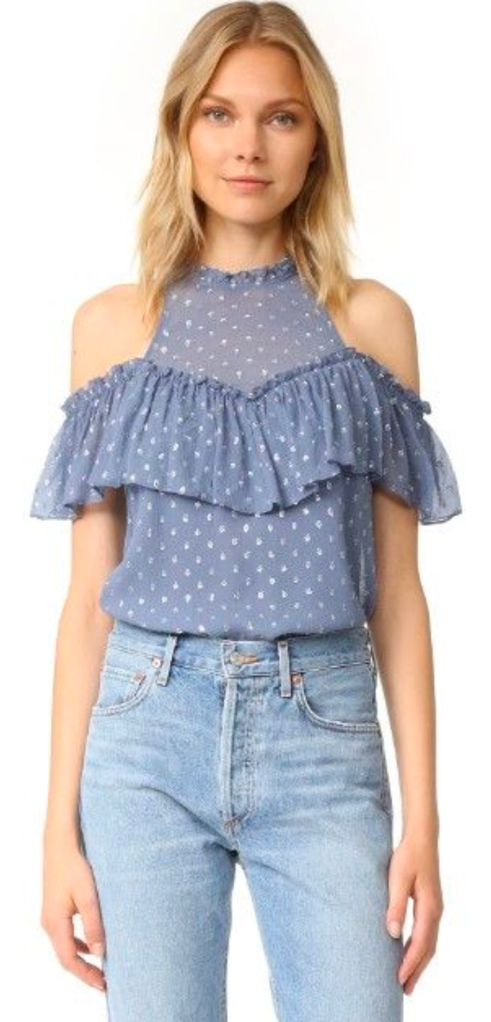 REBECCA TAYLOR Open Shoulder Metallic Dot Top