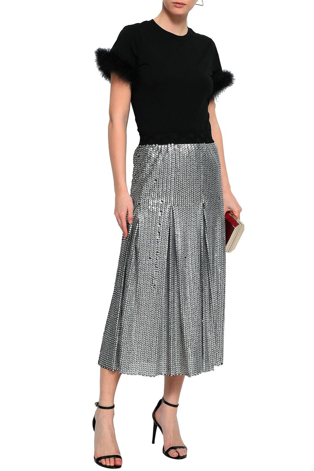 CINQ A SEPT black feather trimmed tee