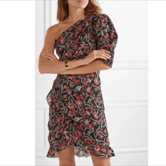 Isabel Marant Etoile One Shoulder Floral/Aztec Midi Dress