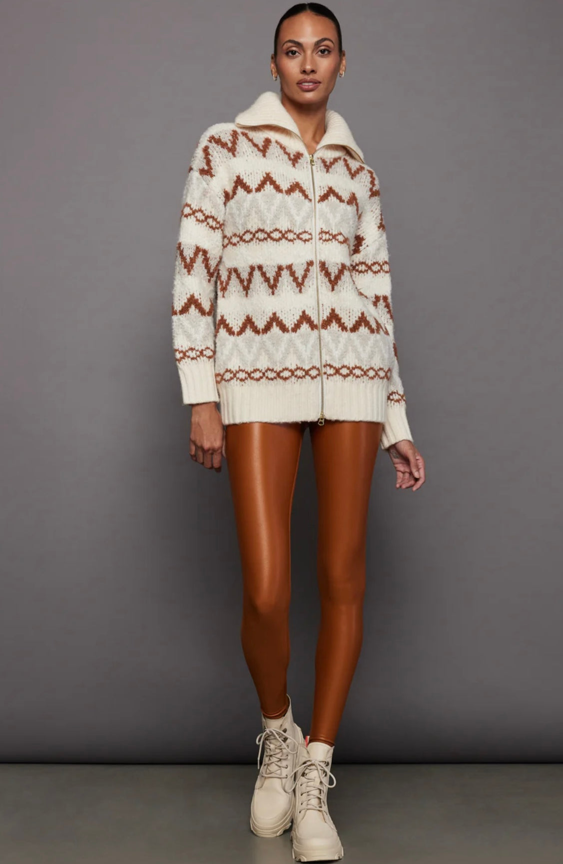 VARLEY Brooke Fairisle Cardigan Sweater In Whitecap Mountain Fairisle