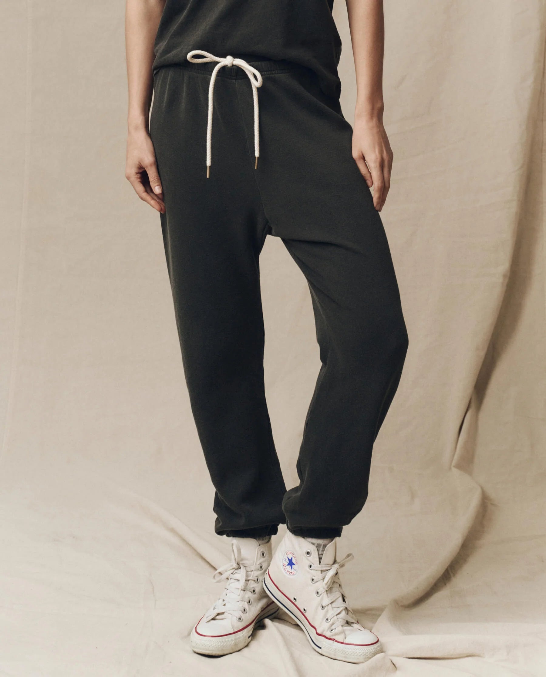 THE GREAT black cotton set, vneck sweater, sweatpants